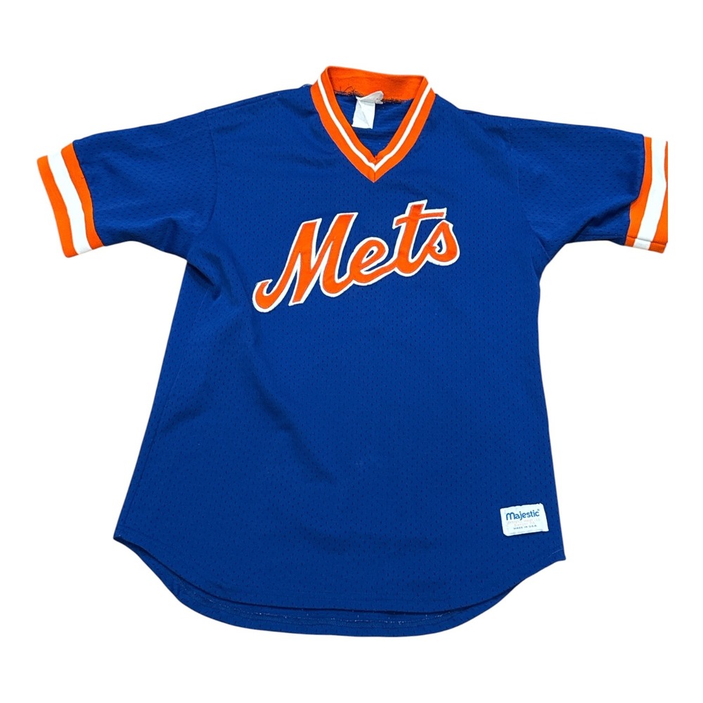 Vintage 80s New York Mets Majestic Mesh Jersey Blue Orange Mens Small USA Made